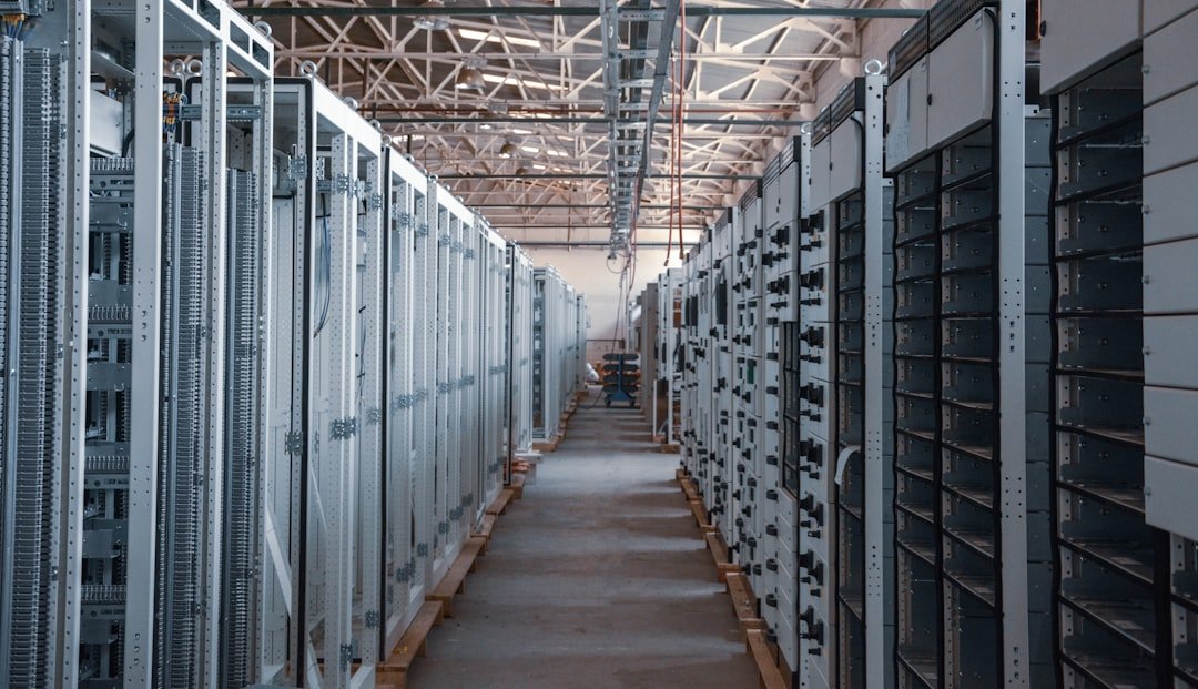 Data centre server room with cooling infrastructure