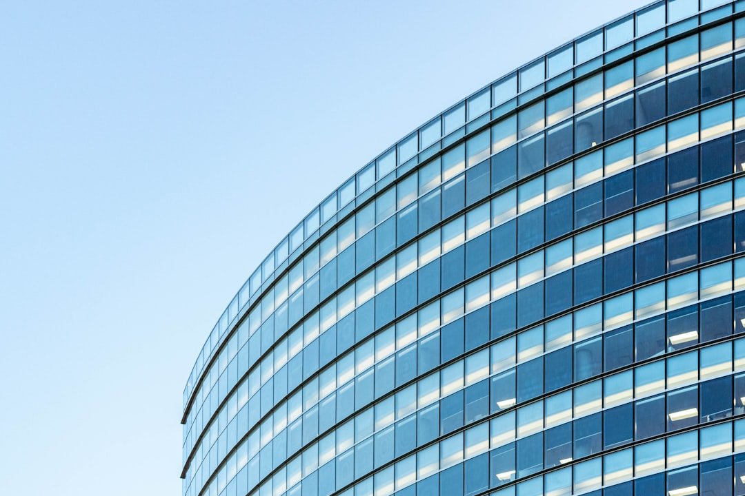 Glass curtain-wall facade of a commercial office tower