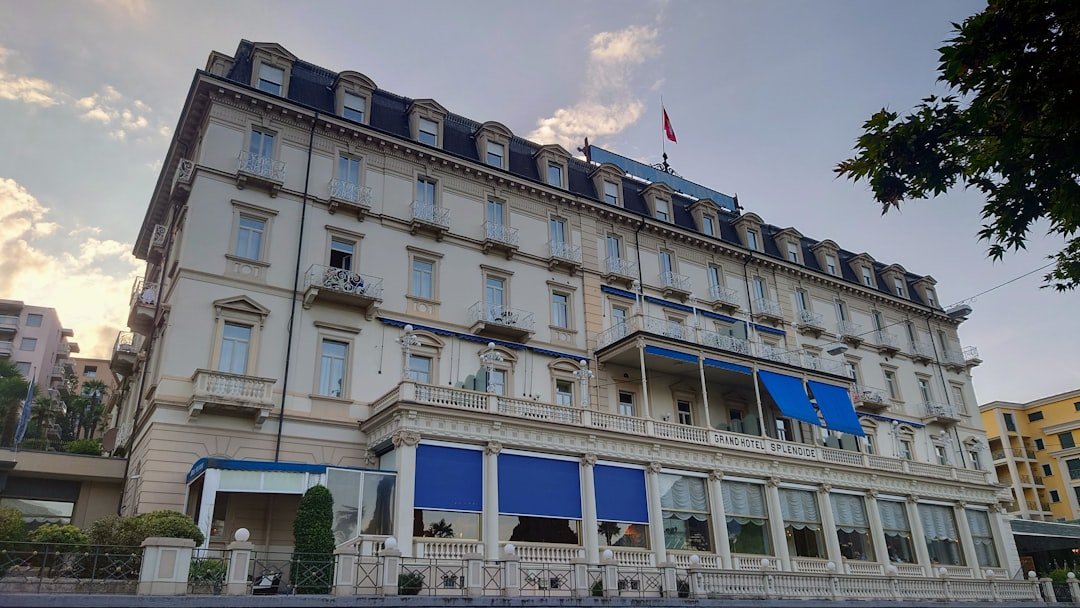 Hotel building facade with glazed curtain wall